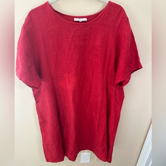 bryn Walker Dresses & Skirts - Bryn Walker tunic top red 100% linen lagenlook dress knee length size M